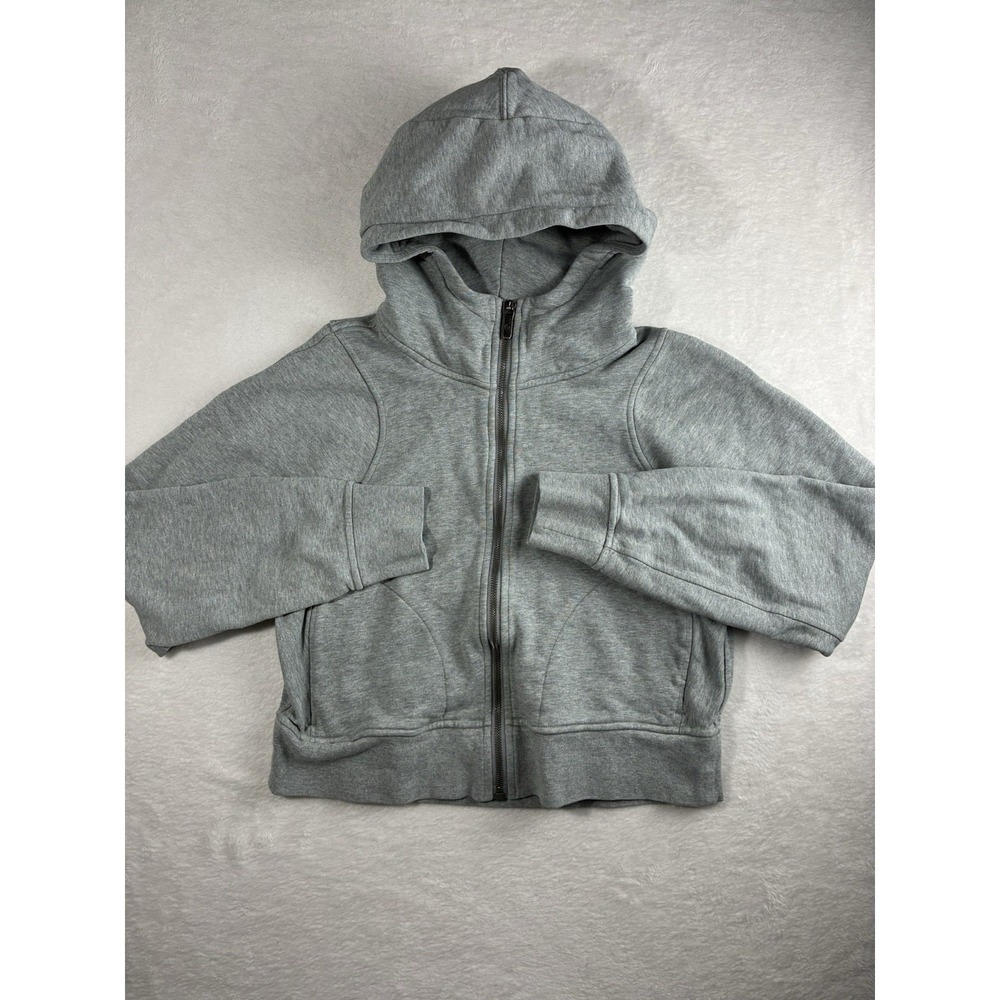 Lululemon Full Zip Crop Crew Sweater Hood Gray Size 4 Cotton French Terry